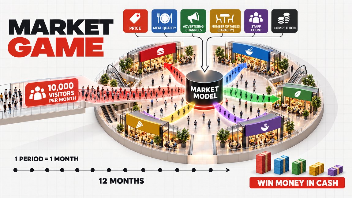 One market for all: 10,000 customers are split among the players’ restaurants